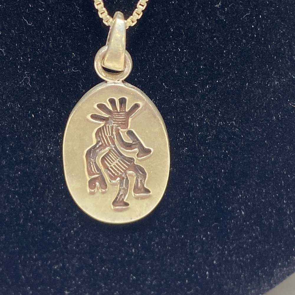 Sterling Silver Dancing Kokopelli Necklace Box Chain Made in Italy